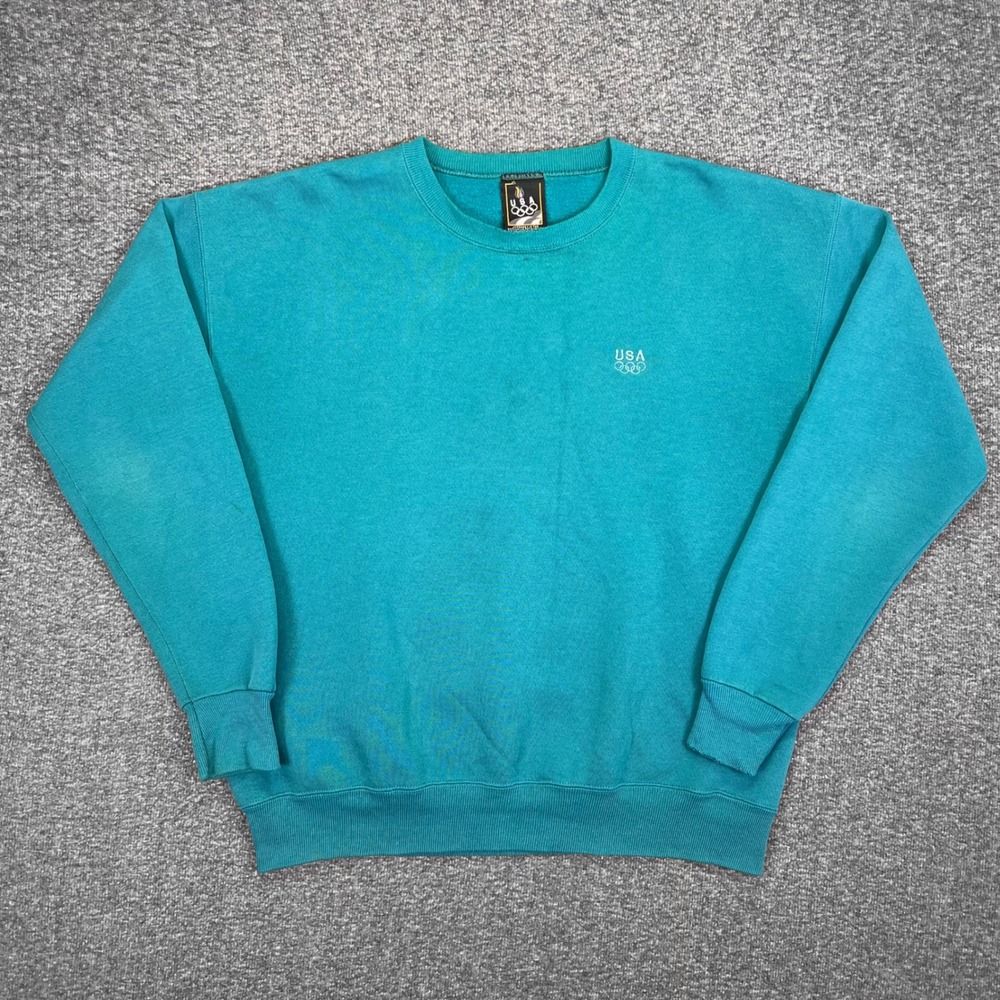 USA Olympic Sweatshirt Mens L Teal Vintage 90s Crewneck Sportswear Embroidered